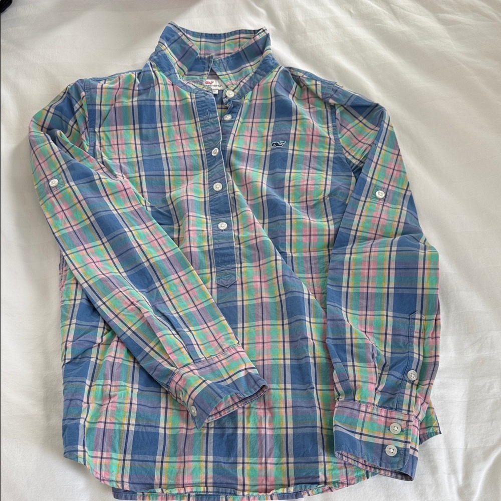 Vineyard Vines Blue and Green Plaid Women's Shirt
